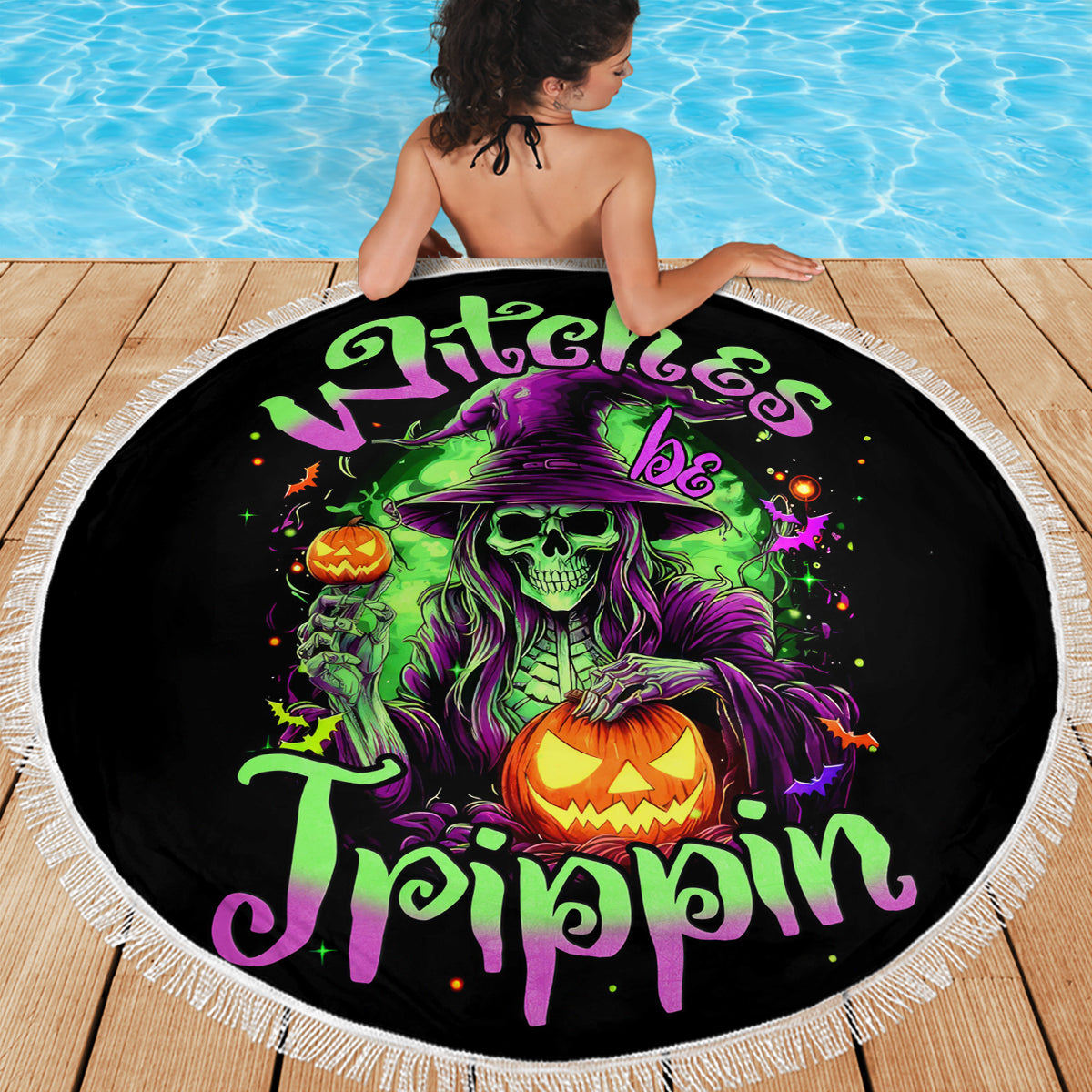 Pumpkin Witch Skull Beach Blanket Witches Be Trippin - Wonder Print Shop