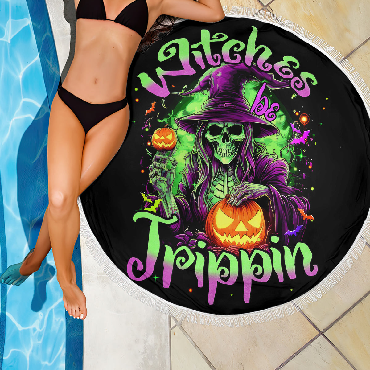 Pumpkin Witch Skull Beach Blanket Witches Be Trippin - Wonder Print Shop