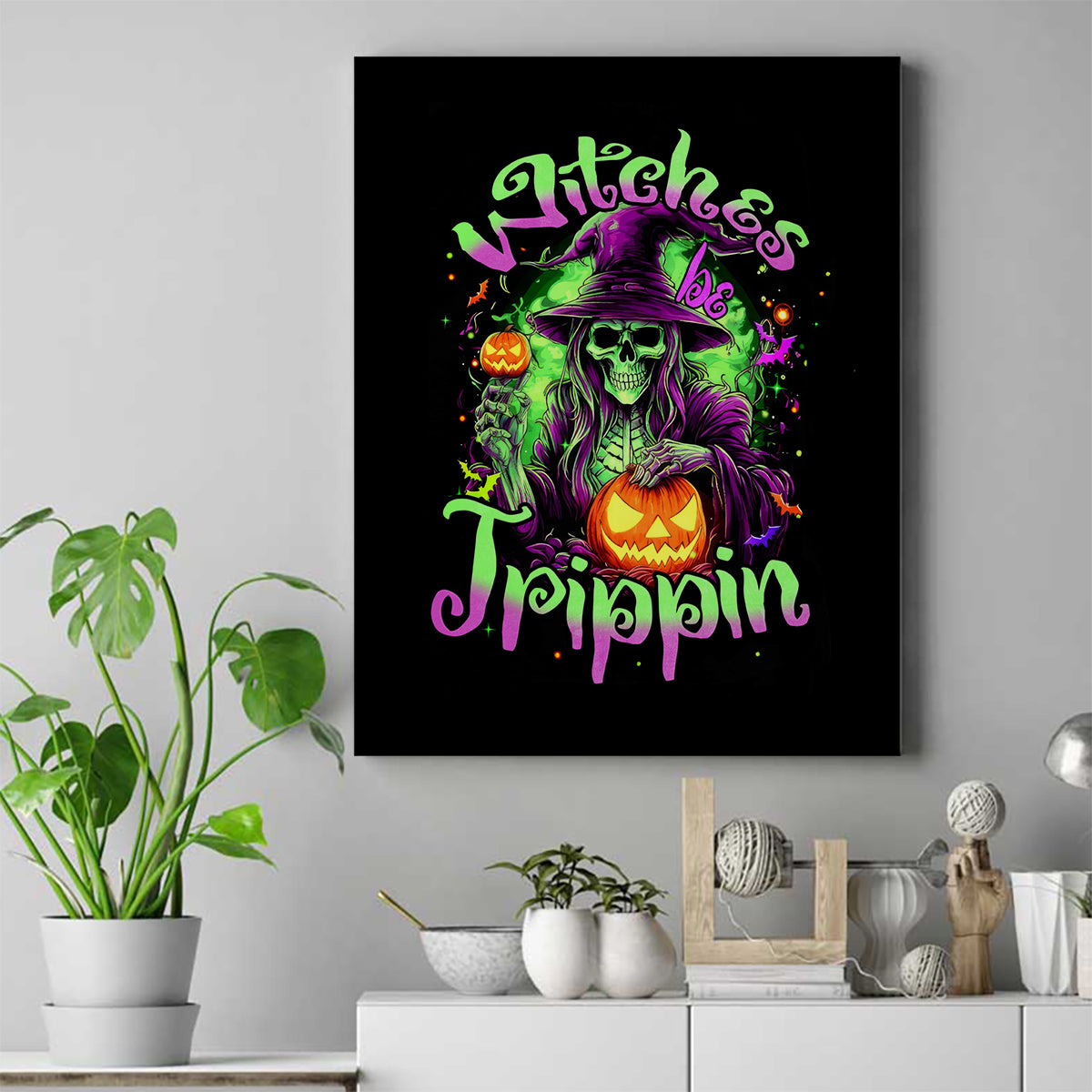 Pumpkin Witch Skull Canvas Wall Art Witches Be Trippin - Wonder Print Shop