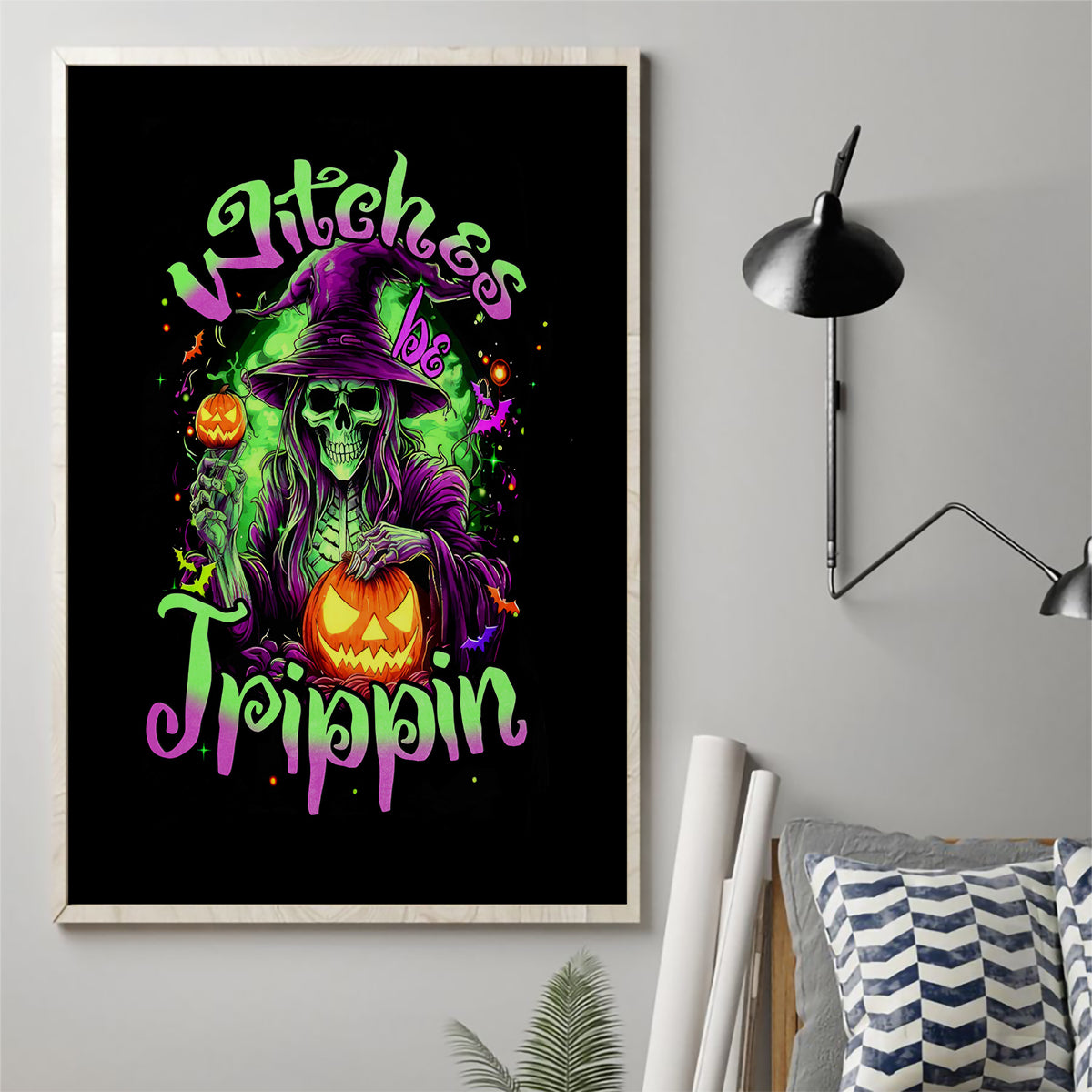Pumpkin Witch Skull Canvas Wall Art Witches Be Trippin - Wonder Print Shop