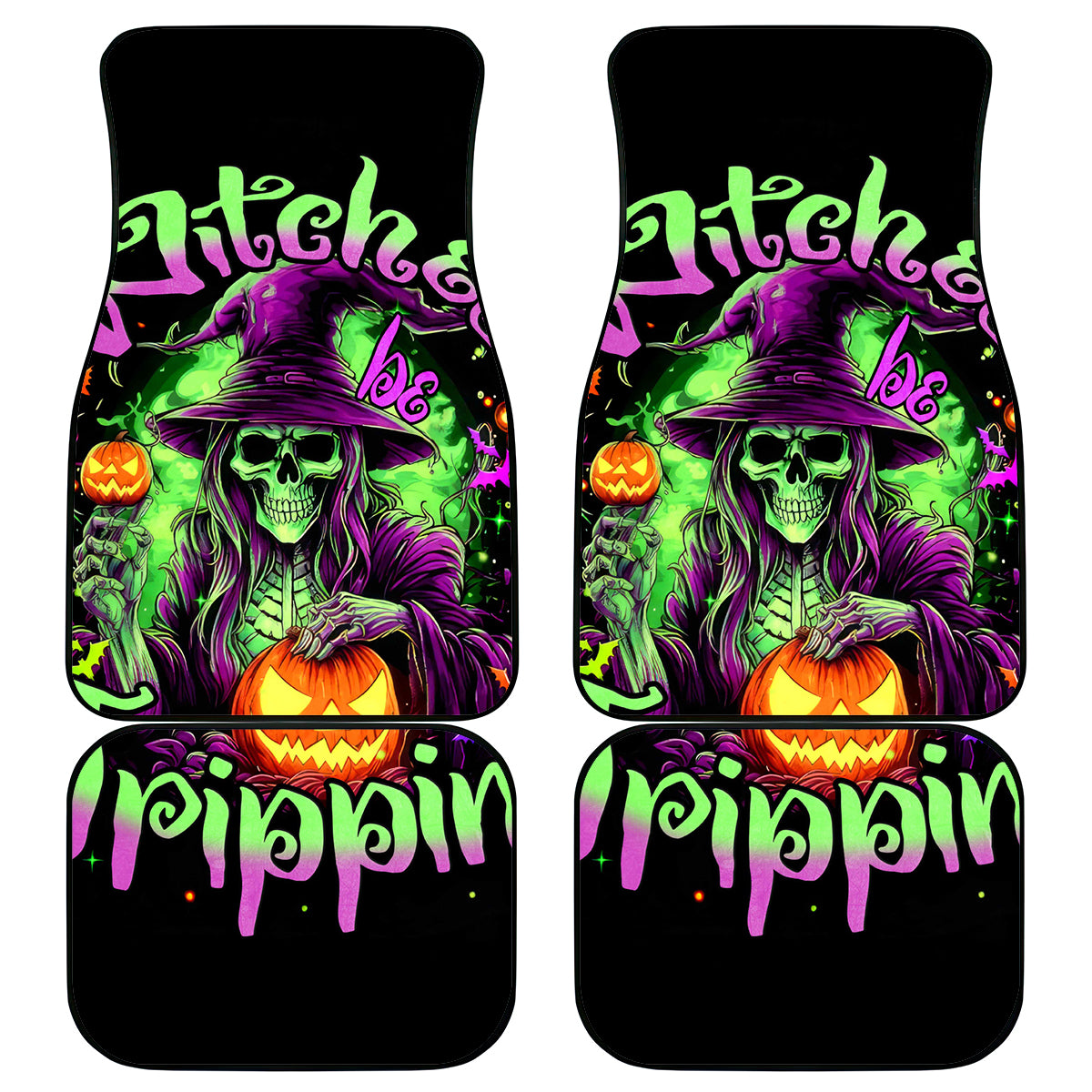 Pumpkin Witch Skull Car Mats Witches Be Trippin - Wonder Print Shop