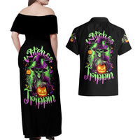 Pumpkin Witch Skull Couples Matching Off Shoulder Maxi Dress and Hawaiian Shirt Witches Be Trippin - Wonder Print Shop