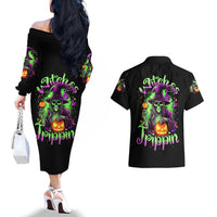 Pumpkin Witch Skull Couples Matching Off The Shoulder Long Sleeve Dress and Hawaiian Shirt Witches Be Trippin - Wonder Print Shop