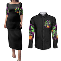 Pumpkin Witch Skull Couples Matching Puletasi Dress and Long Sleeve Button Shirts Witches Be Trippin - Wonder Print Shop