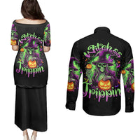 Pumpkin Witch Skull Couples Matching Puletasi Dress and Long Sleeve Button Shirts Witches Be Trippin - Wonder Print Shop