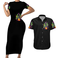 Pumpkin Witch Skull Couples Matching Short Sleeve Bodycon Dress and Hawaiian Shirt Witches Be Trippin - Wonder Print Shop