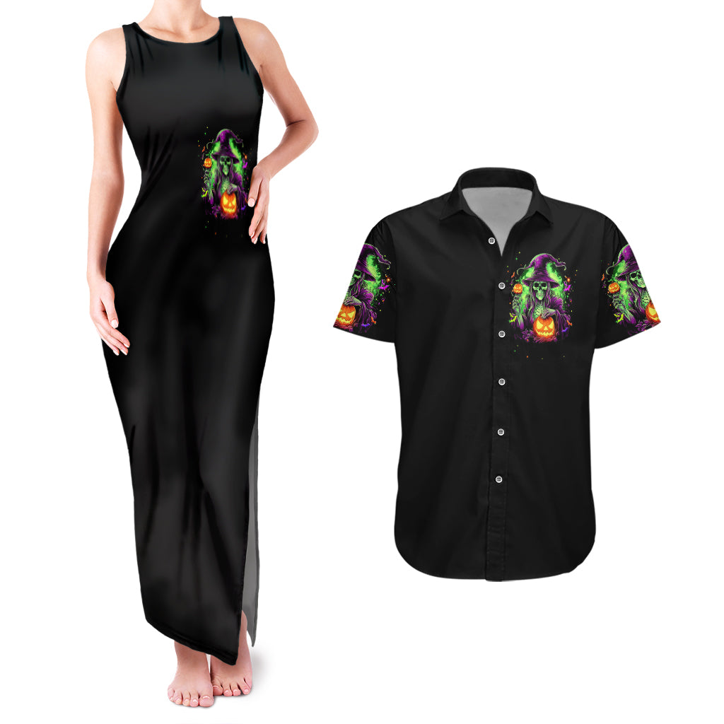 Pumpkin Witch Skull Couples Matching Tank Maxi Dress and Hawaiian Shirt Witches Be Trippin - Wonder Print Shop