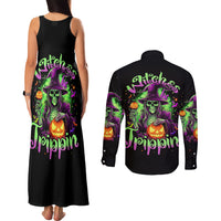 Pumpkin Witch Skull Couples Matching Tank Maxi Dress and Long Sleeve Button Shirts Witches Be Trippin - Wonder Print Shop