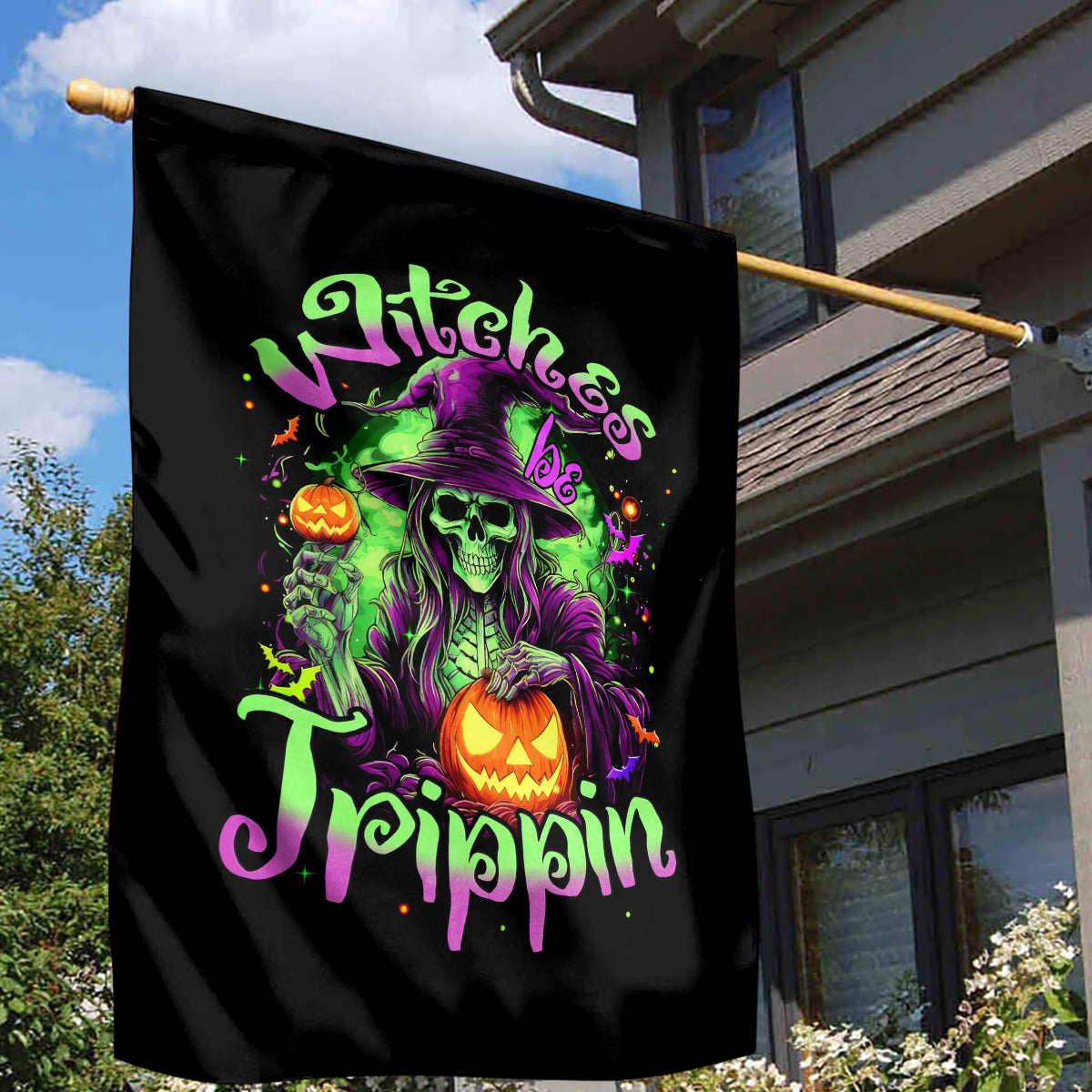 Pumpkin Witch Skull Garden Flag Witches Be Trippin - Wonder Print Shop
