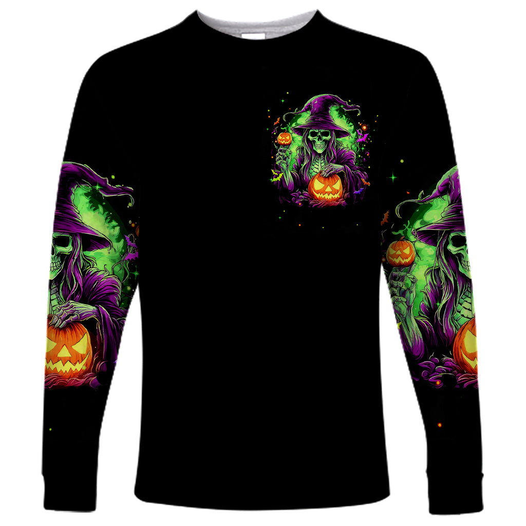 Pumpkin Witch Skull Long Sleeve Shirt Witches Be Trippin - Wonder Print Shop