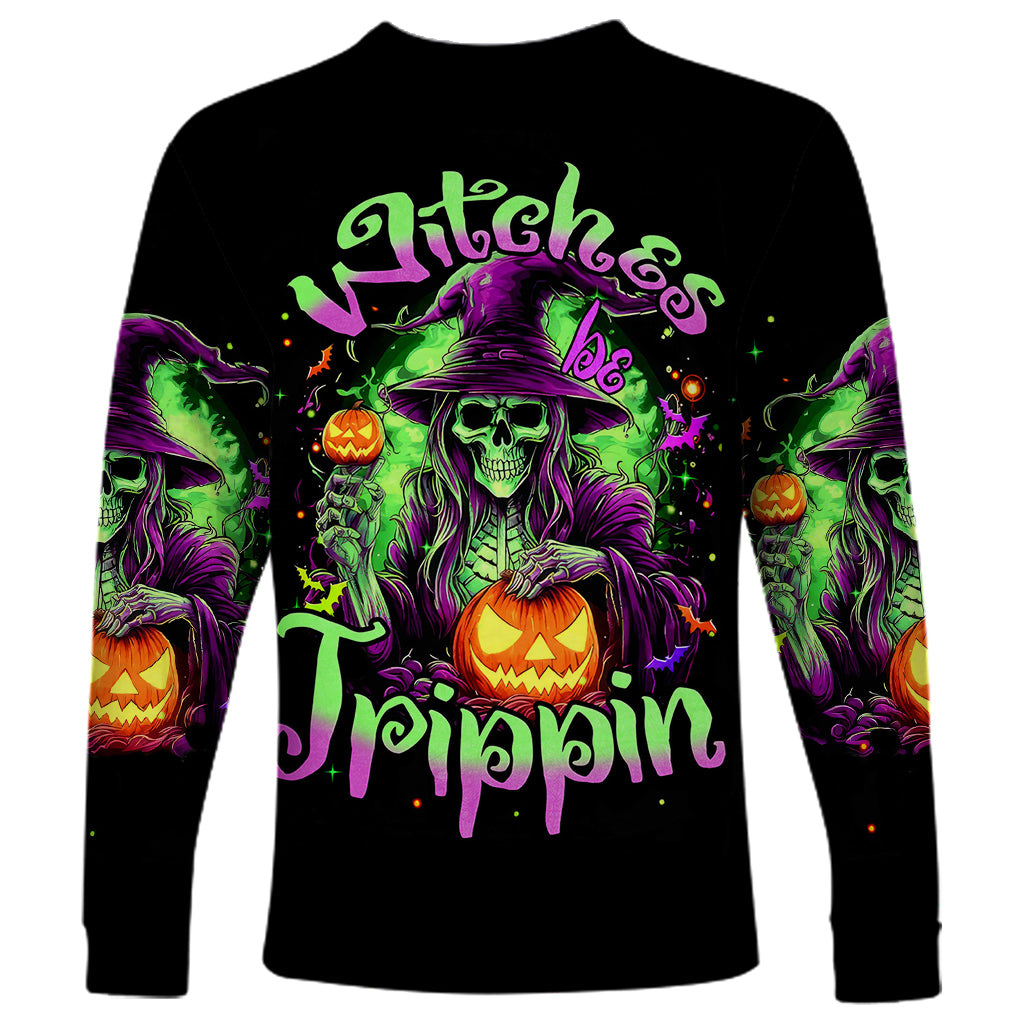 Pumpkin Witch Skull Long Sleeve Shirt Witches Be Trippin - Wonder Print Shop