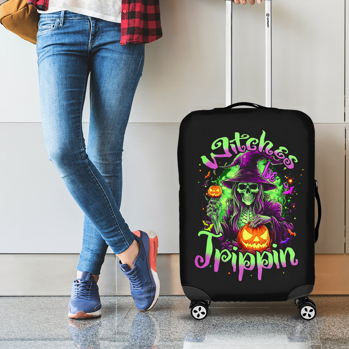 Pumpkin Witch Skull Luggage Cover Witches Be Trippin - Wonder Print Shop
