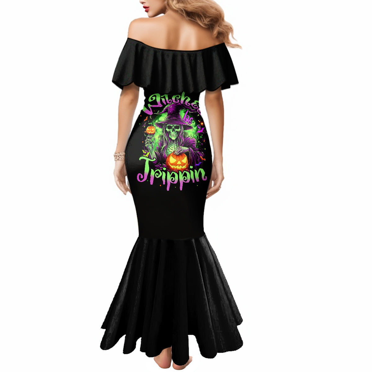 Pumpkin Witch Skull Mermaid Dress Witches Be Trippin - Wonder Print Shop