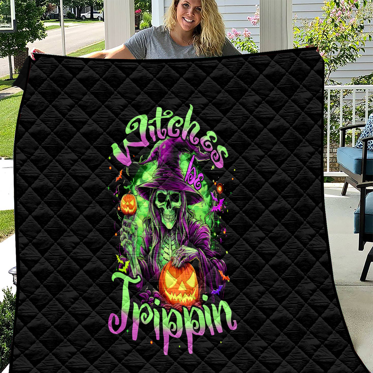Pumpkin Witch Skull Quilt Witches Be Trippin - Wonder Print Shop