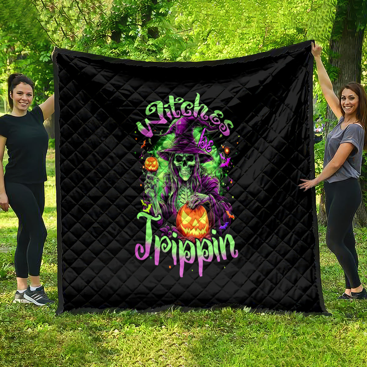 Pumpkin Witch Skull Quilt Witches Be Trippin - Wonder Print Shop