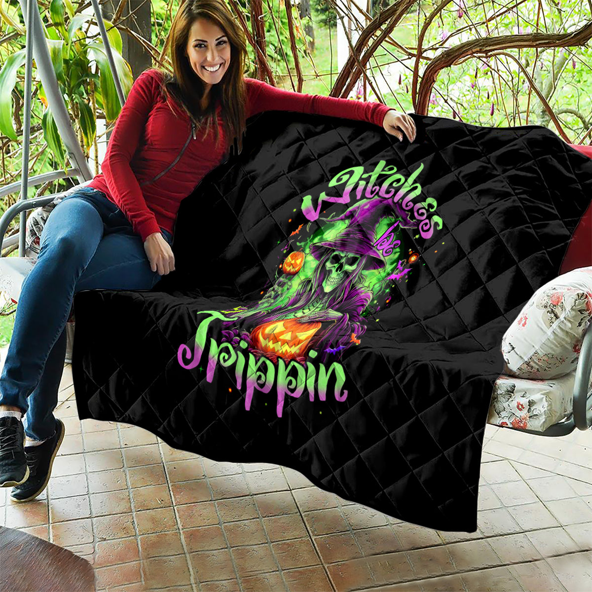 Pumpkin Witch Skull Quilt Witches Be Trippin - Wonder Print Shop