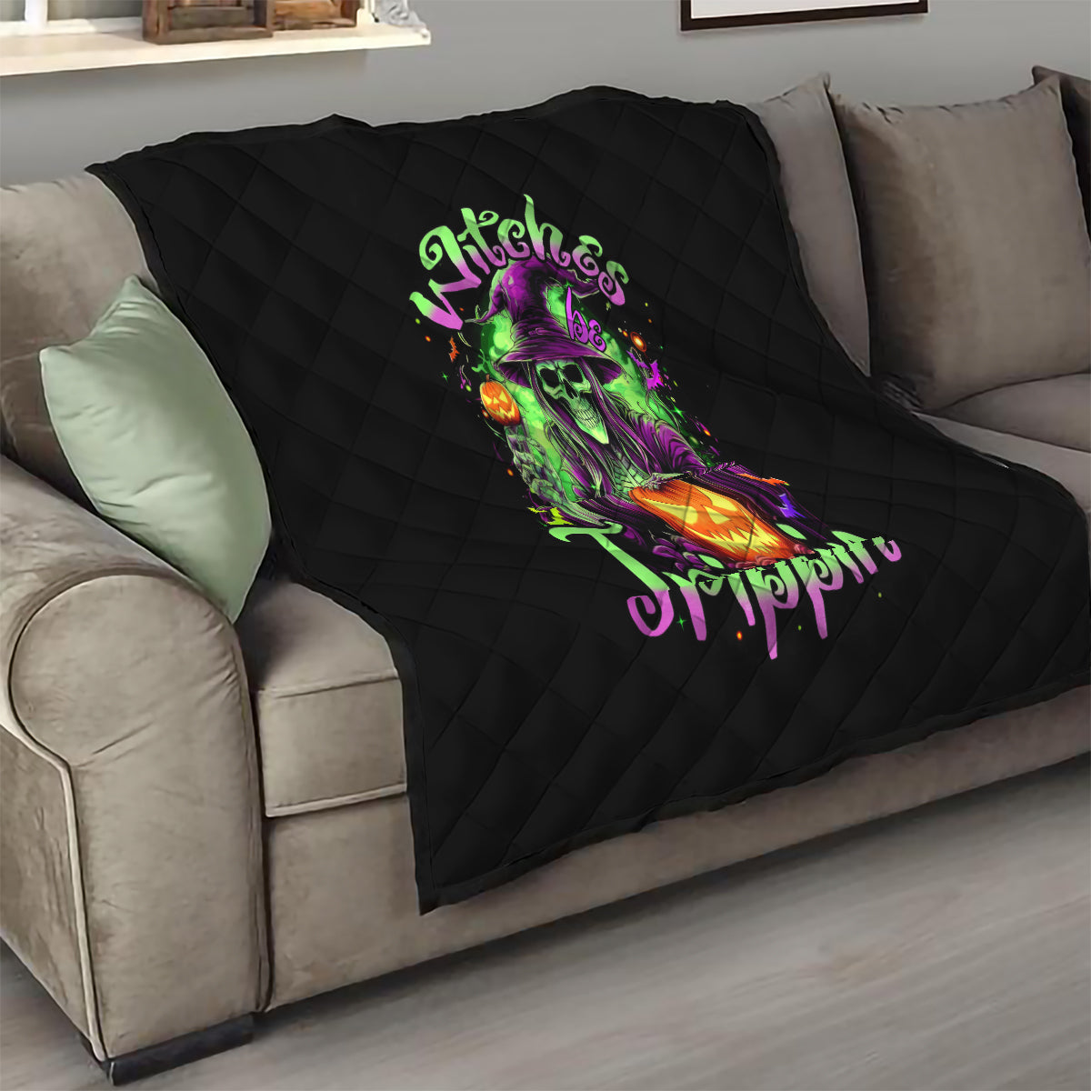 Pumpkin Witch Skull Quilt Witches Be Trippin - Wonder Print Shop