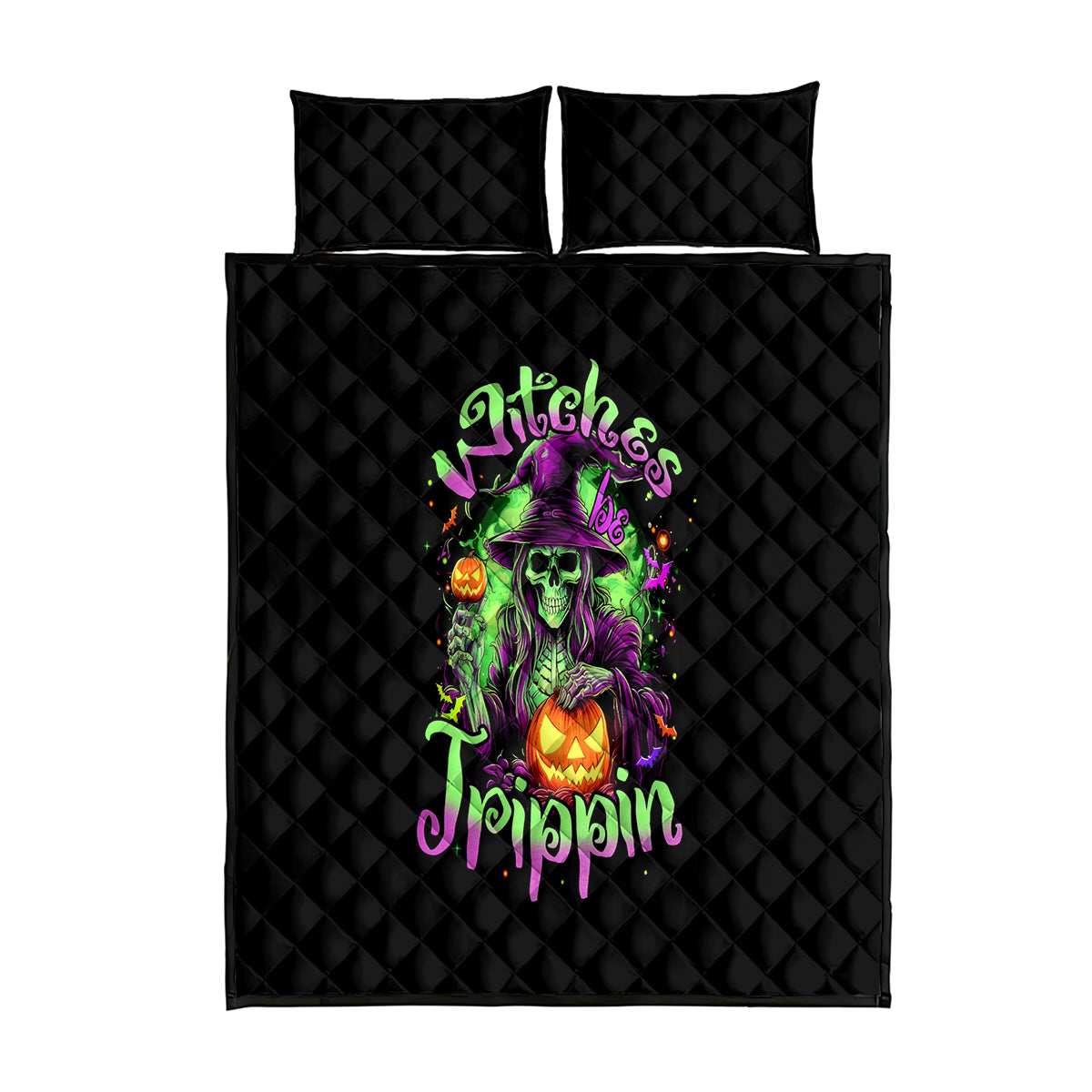 Pumpkin Witch Skull Quilt Bed Set Witches Be Trippin - Wonder Print Shop