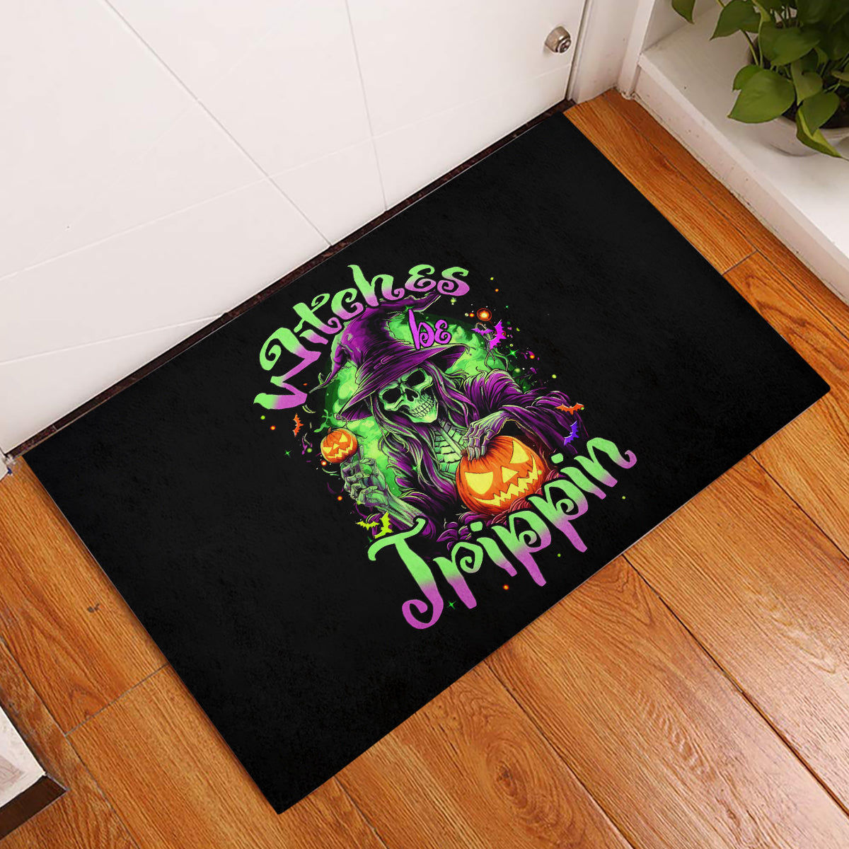 Pumpkin Witch Skull Rubber Doormat Witches Be Trippin - Wonder Print Shop