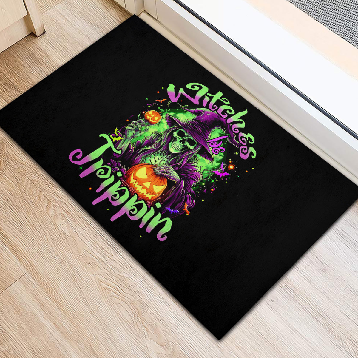 Pumpkin Witch Skull Rubber Doormat Witches Be Trippin - Wonder Print Shop