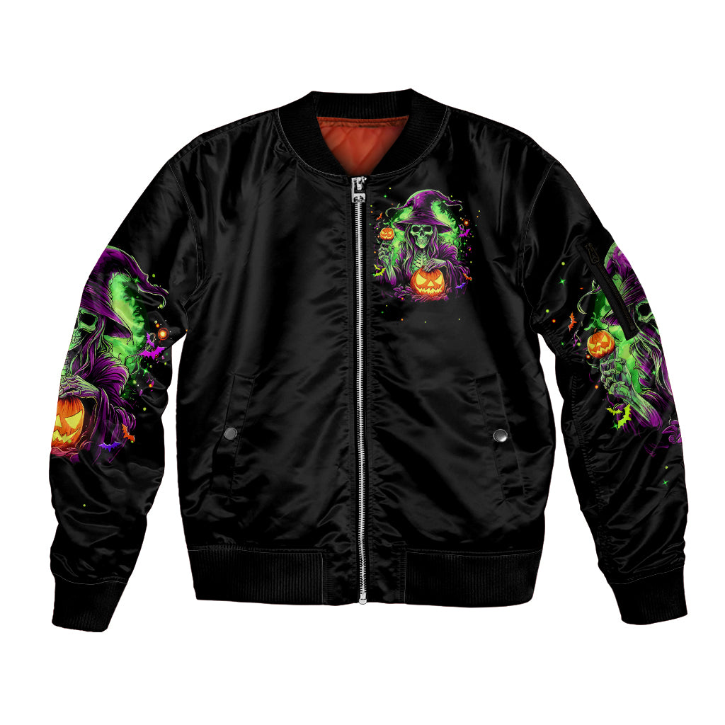 Pumpkin Witch Skull Sleeve Zip Bomber Jacket Witches Be Trippin - Wonder Print Shop