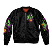 Pumpkin Witch Skull Sleeve Zip Bomber Jacket Witches Be Trippin - Wonder Print Shop