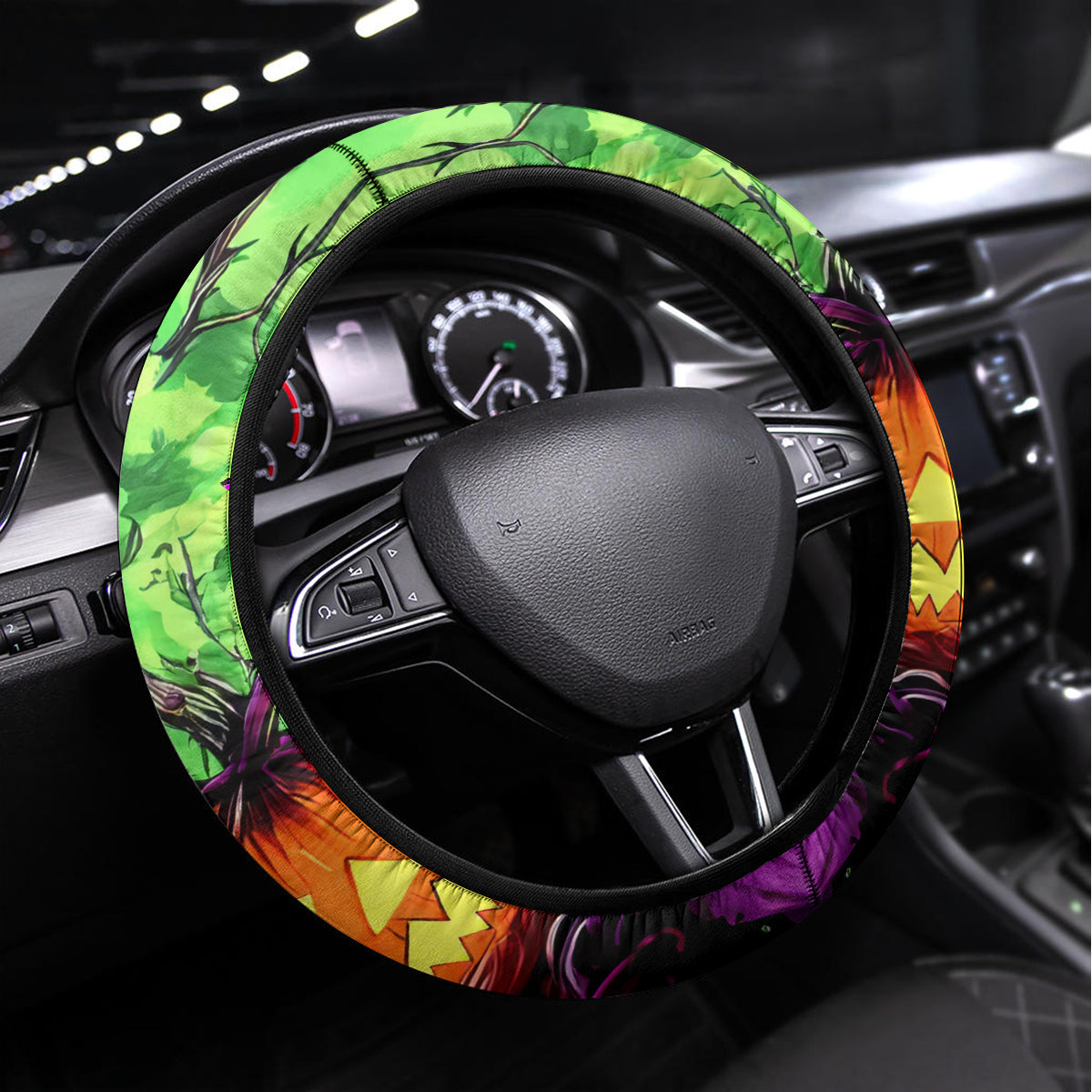 Pumpkin Witch Skull Steering Wheel Cover Witches Be Trippin - Wonder Print Shop