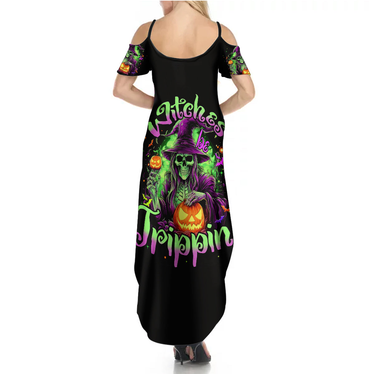 Pumpkin Witch Skull Summer Maxi Dress Witches Be Trippin - Wonder Print Shop