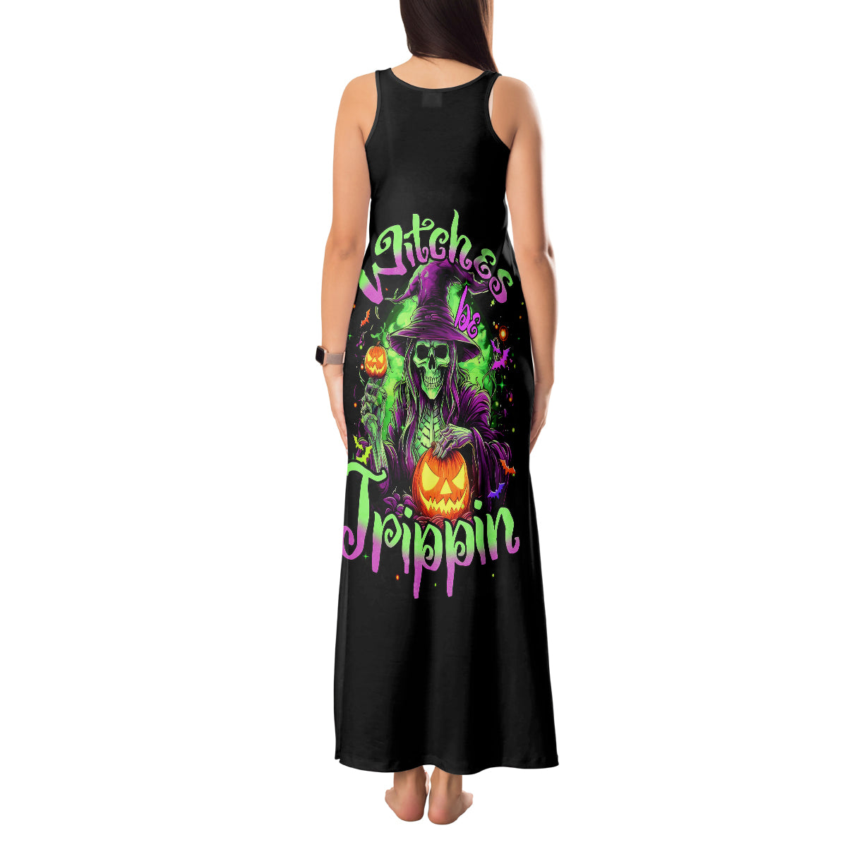 Pumpkin Witch Skull Tank Maxi Dress Witches Be Trippin - Wonder Print Shop