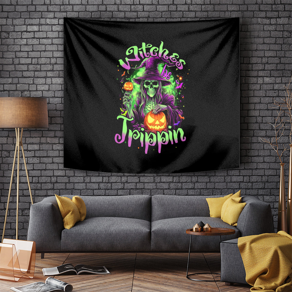 Pumpkin Witch Skull Tapestry Witches Be Trippin - Wonder Print Shop