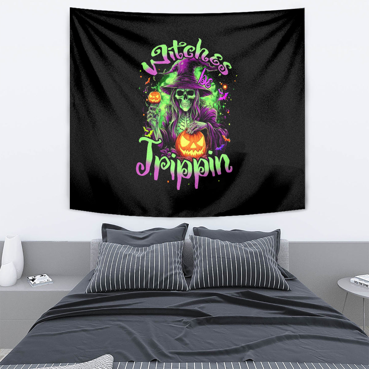 Pumpkin Witch Skull Tapestry Witches Be Trippin - Wonder Print Shop