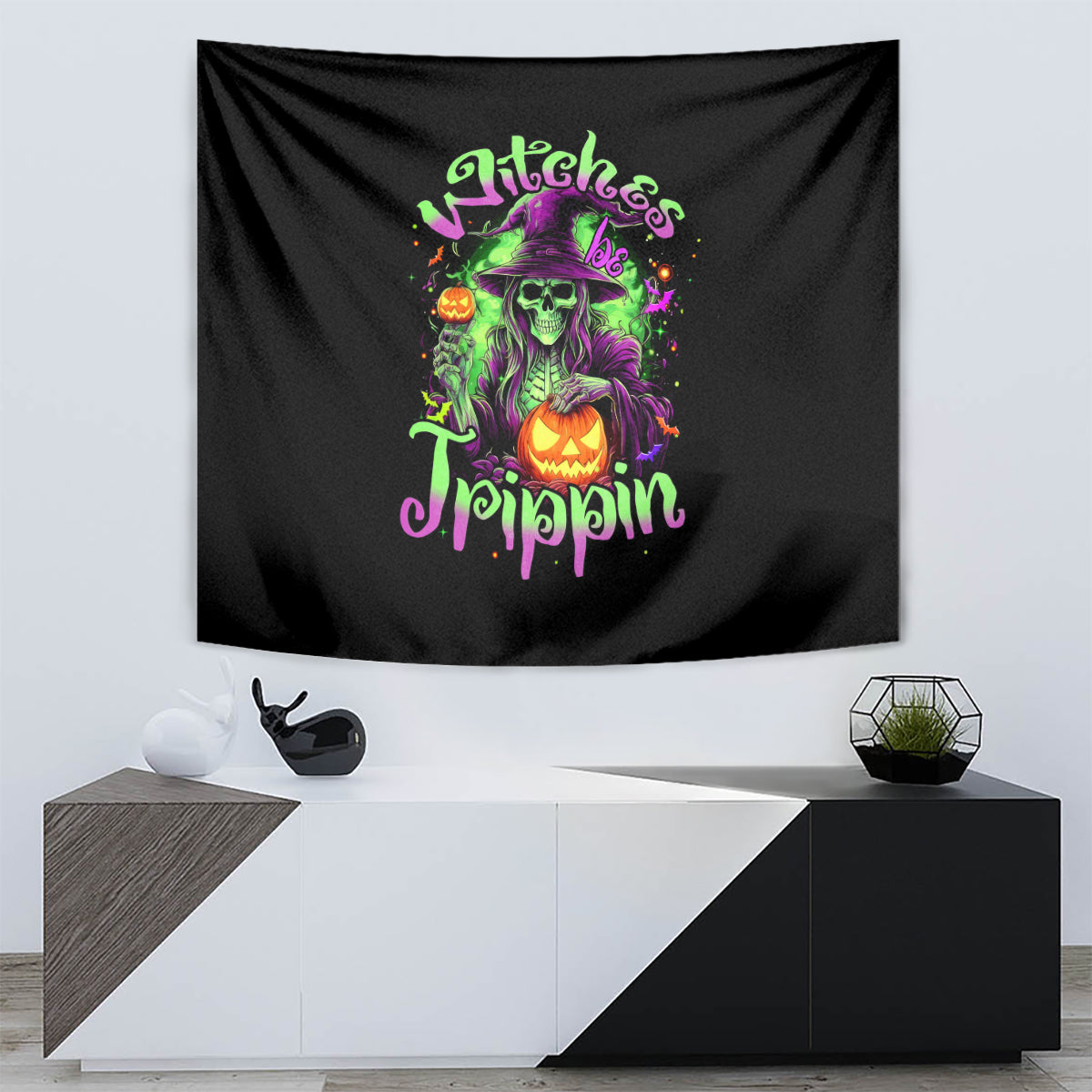 Pumpkin Witch Skull Tapestry Witches Be Trippin - Wonder Print Shop