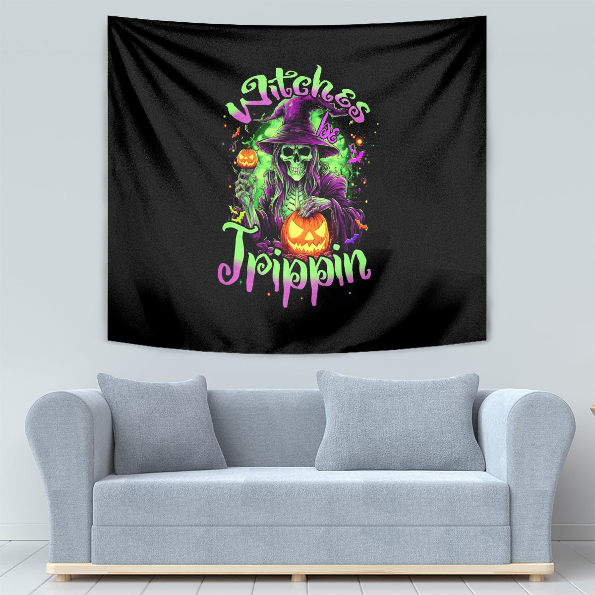 Pumpkin Witch Skull Tapestry Witches Be Trippin - Wonder Print Shop