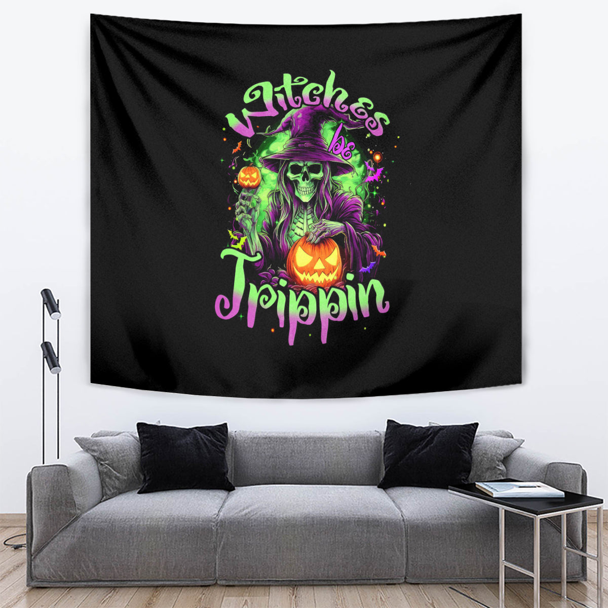 Pumpkin Witch Skull Tapestry Witches Be Trippin - Wonder Print Shop