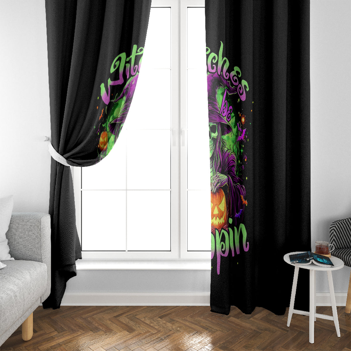 Pumpkin Witch Skull Window Curtain Witches Be Trippin - Wonder Print Shop