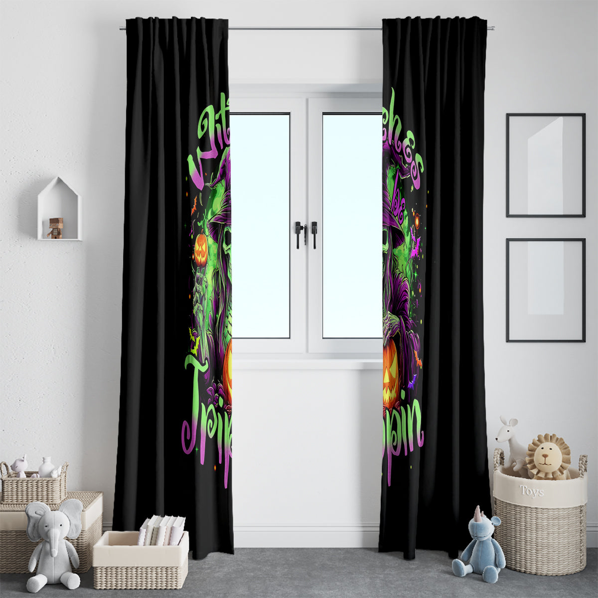 Pumpkin Witch Skull Window Curtain Witches Be Trippin - Wonder Print Shop