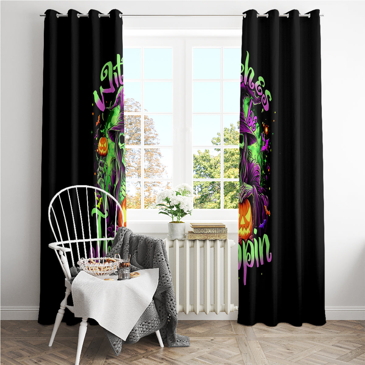 Pumpkin Witch Skull Window Curtain Witches Be Trippin - Wonder Print Shop