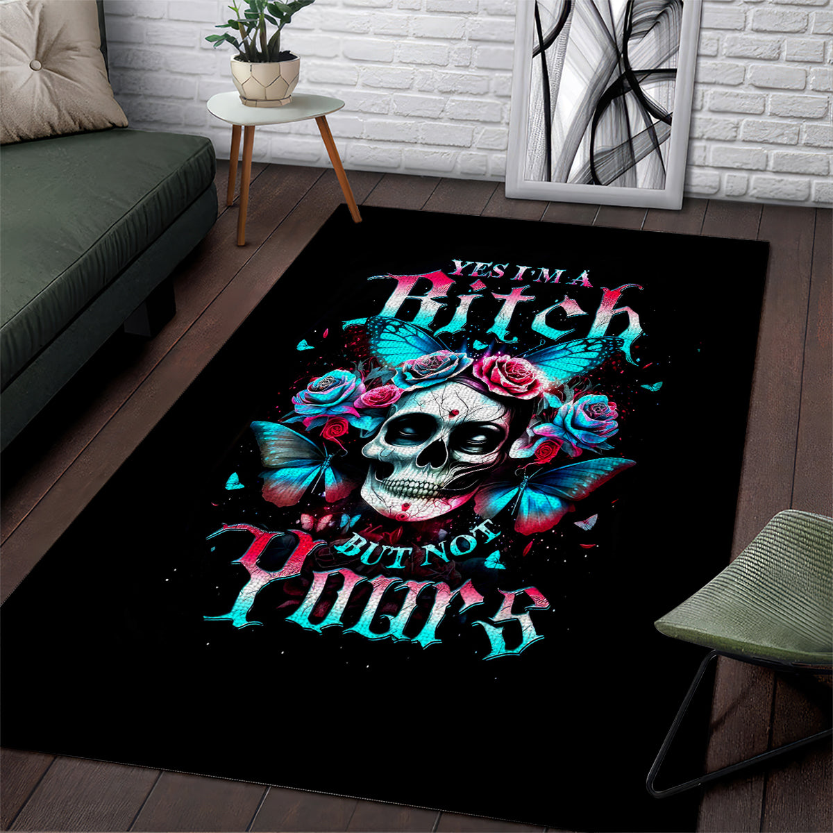 Butterfly Skull Area Rug Yes I'm Bitch But Not Your - Wonder Print Shop