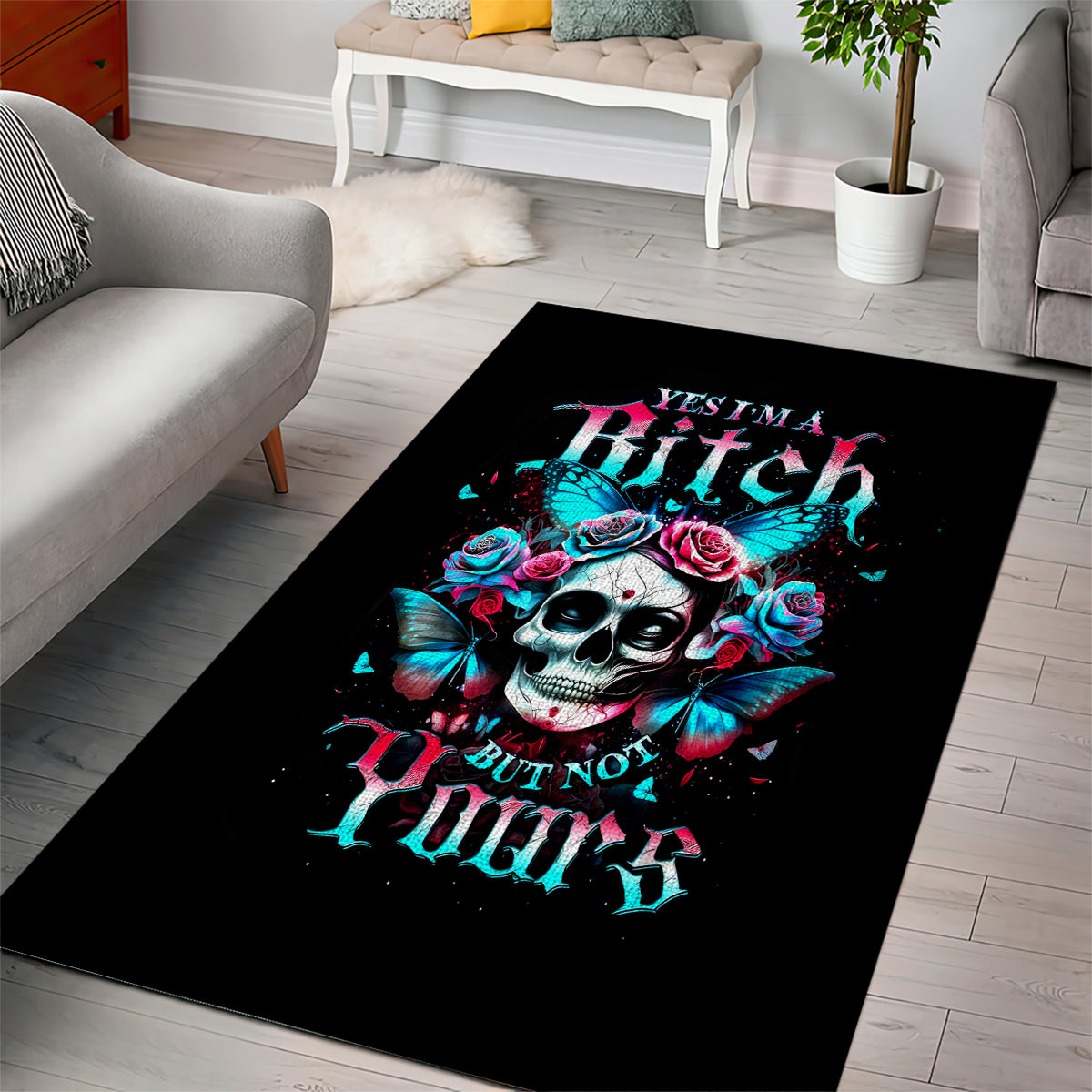 Butterfly Skull Area Rug Yes I'm Bitch But Not Your - Wonder Print Shop