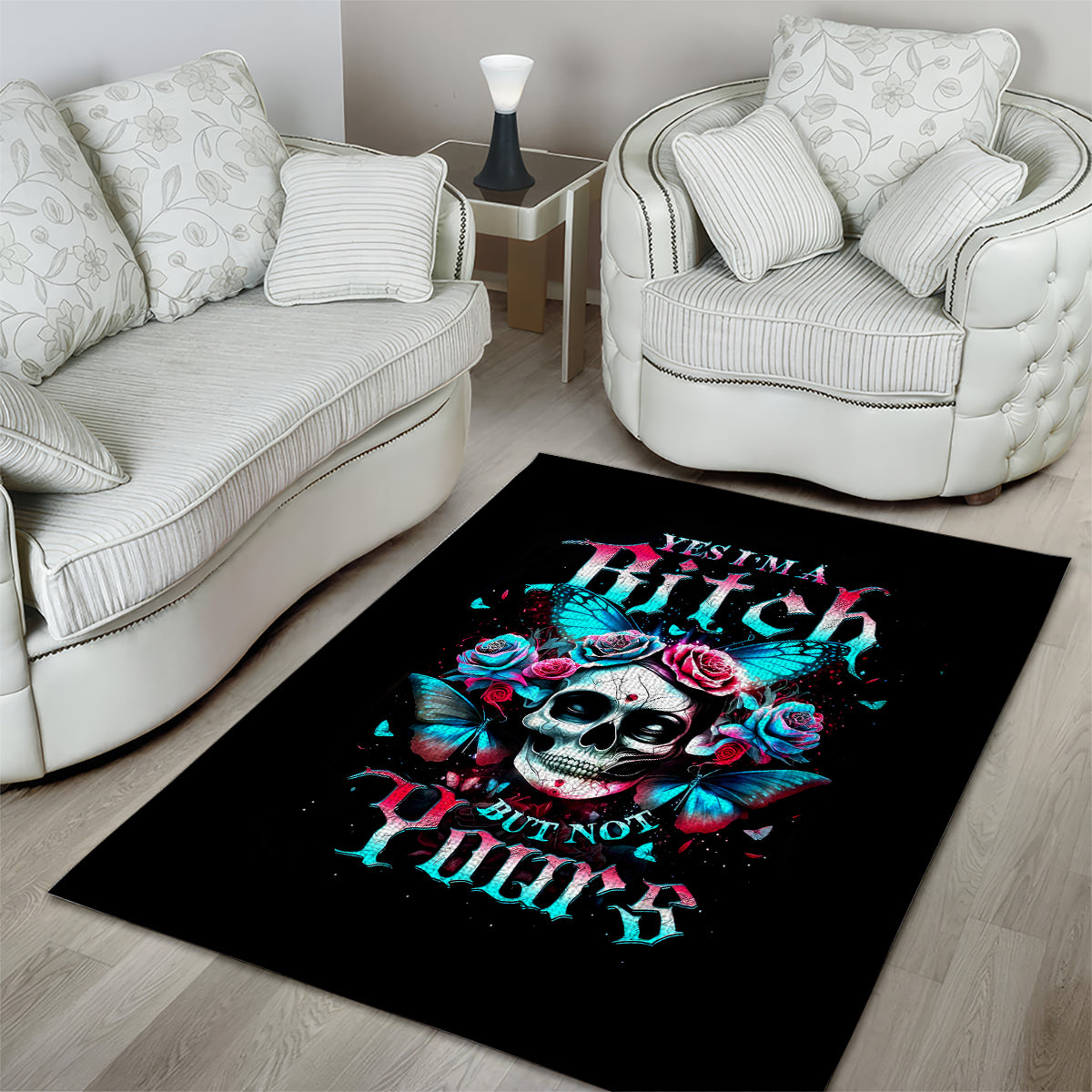 Butterfly Skull Area Rug Yes I'm Bitch But Not Your - Wonder Print Shop