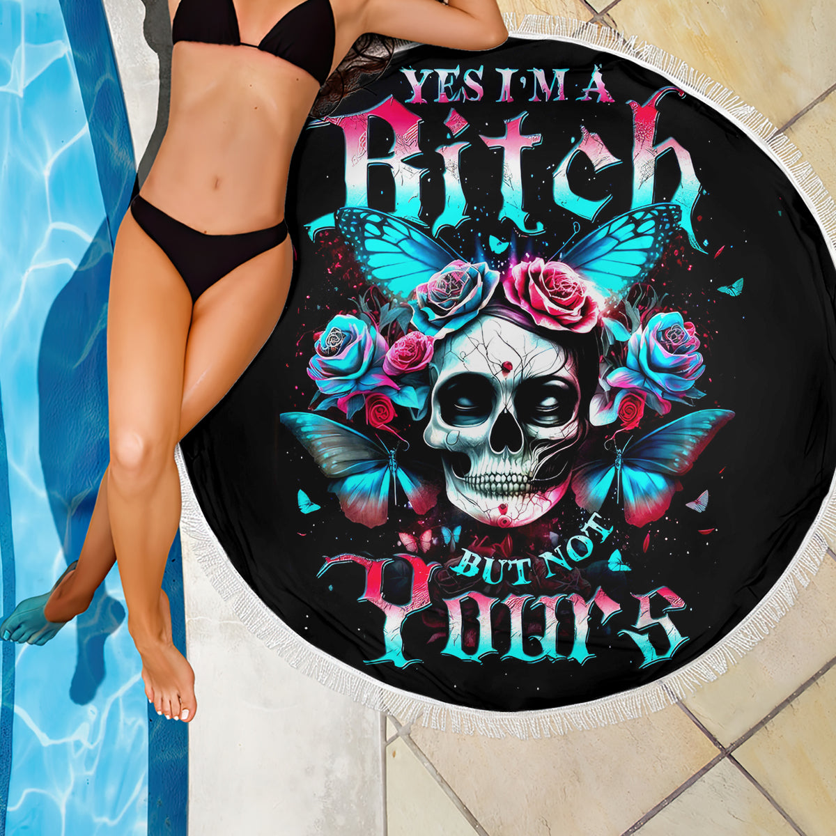 Butterfly Skull Beach Blanket Yes I'm Bitch But Not Your - Wonder Print Shop