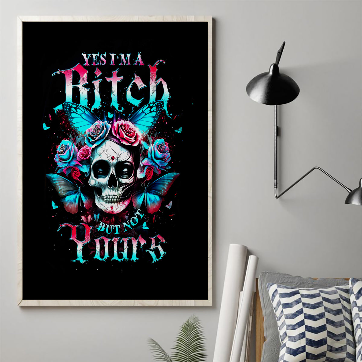 Butterfly Skull Canvas Wall Art Yes I'm Bitch But Not Your - Wonder Print Shop
