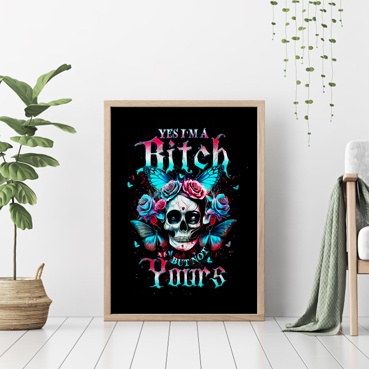 Butterfly Skull Canvas Wall Art Yes I'm Bitch But Not Your - Wonder Print Shop