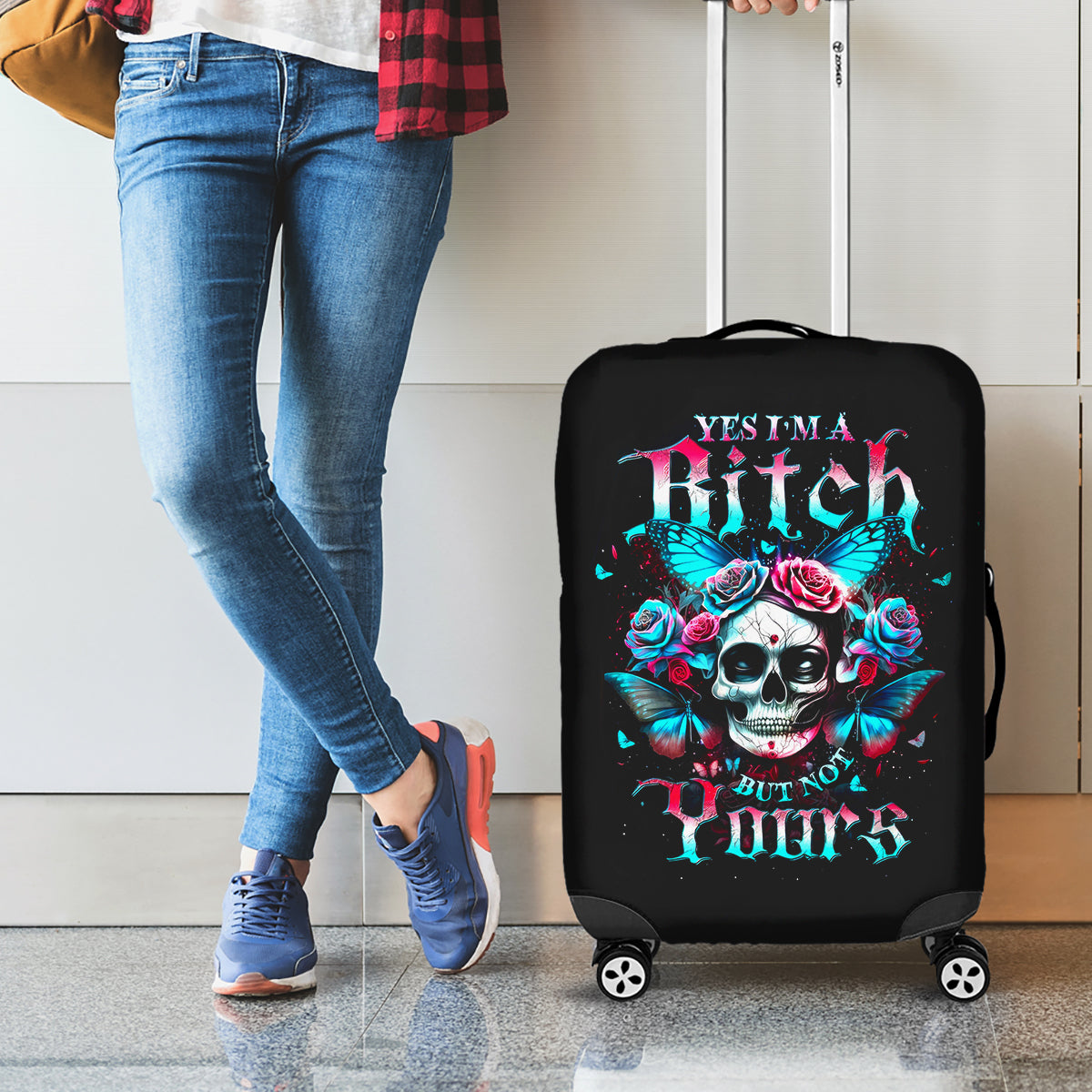 Butterfly Skull Luggage Cover Yes I'm Bitch But Not Your - Wonder Print Shop