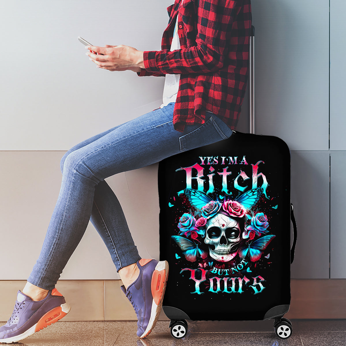 Butterfly Skull Luggage Cover Yes I'm Bitch But Not Your - Wonder Print Shop
