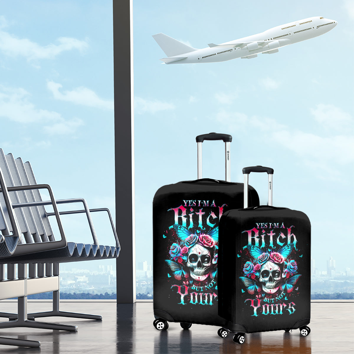 Butterfly Skull Luggage Cover Yes I'm Bitch But Not Your - Wonder Print Shop