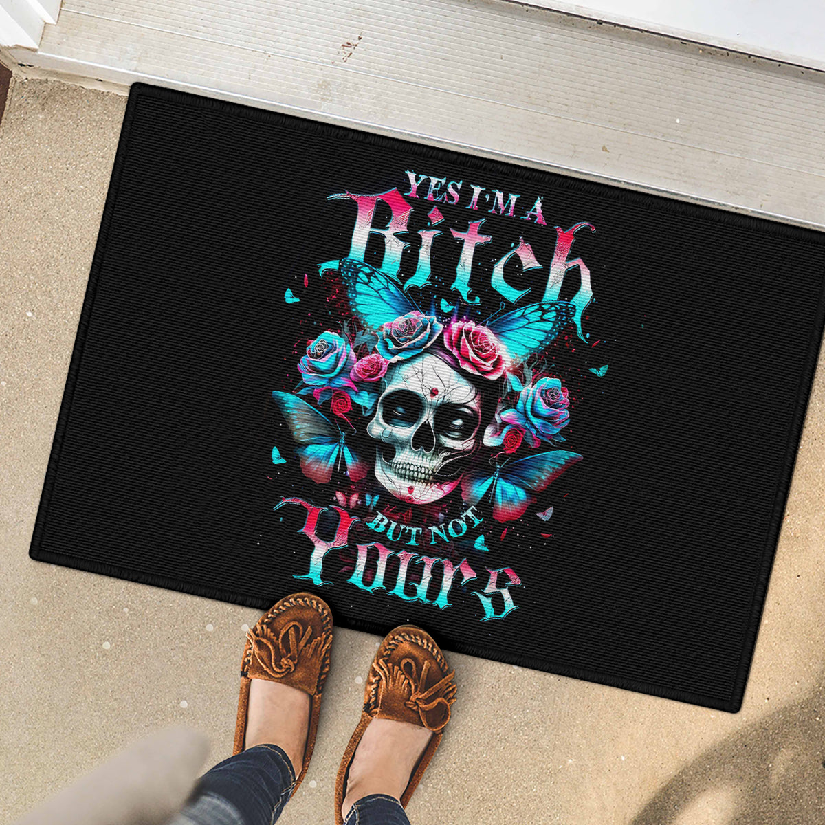 Butterfly Skull Rubber Doormat Yes I'm Bitch But Not Your - Wonder Print Shop