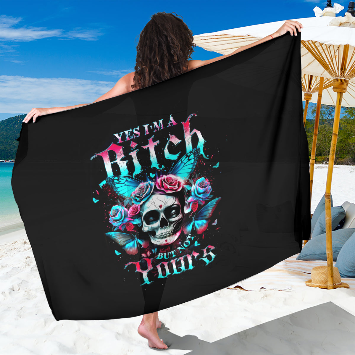 Butterfly Skull Sarong Yes I'm Bitch But Not Your - Wonder Print Shop