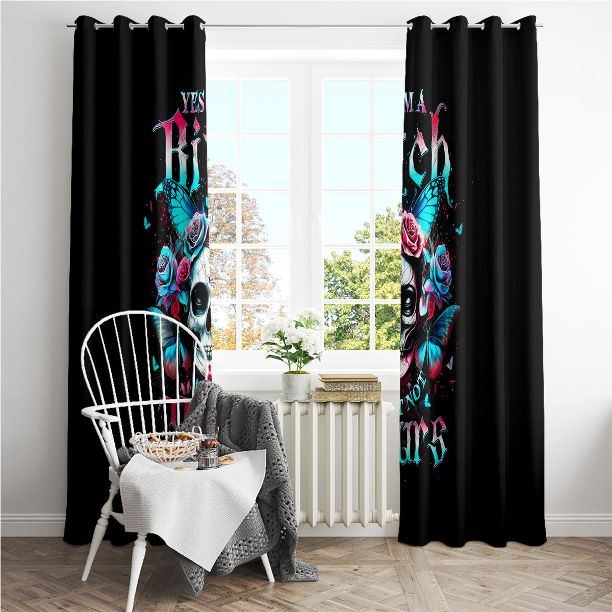Butterfly Skull Window Curtain Yes I'm Bitch But Not Your - Wonder Print Shop
