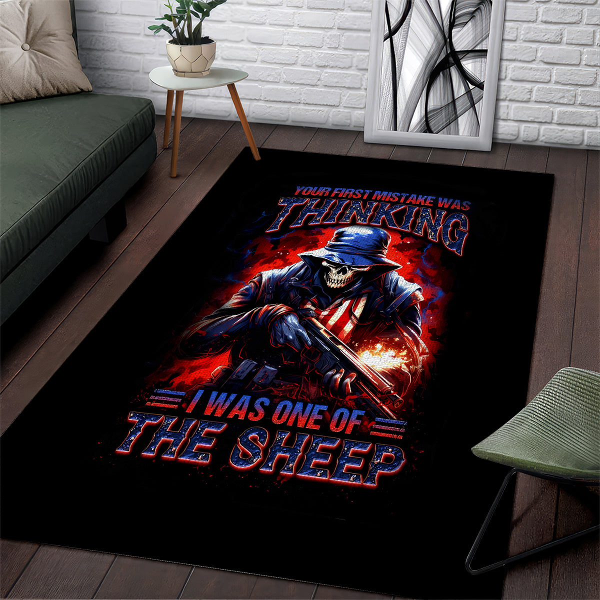 Soldier Skull Area Rug Your First Mistake Was Thinking I Was One Of The Sheep - Wonder Print Shop